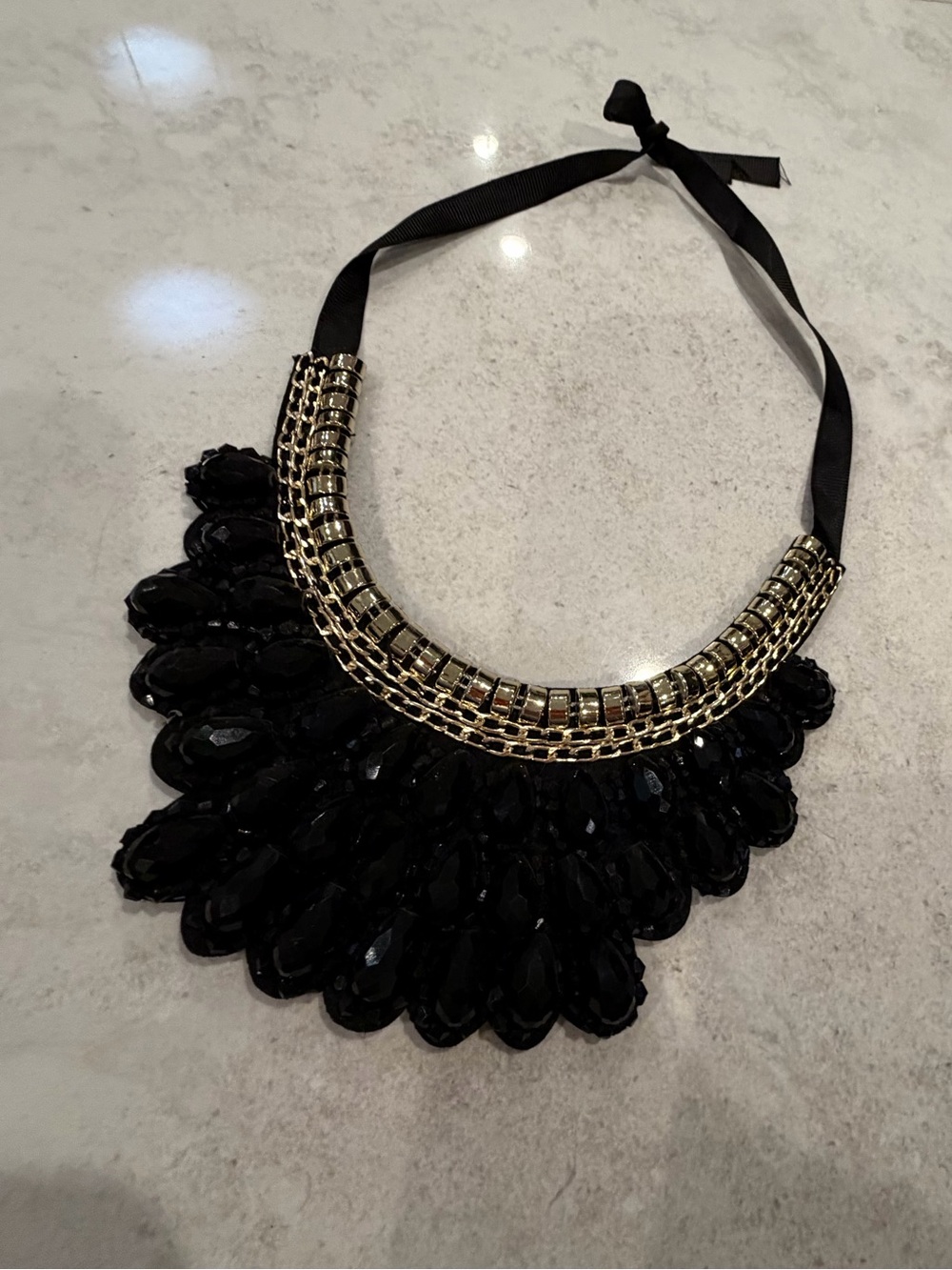 Gold-Tone Collar Necklace with Black Faceted Accents - Women Jewelry